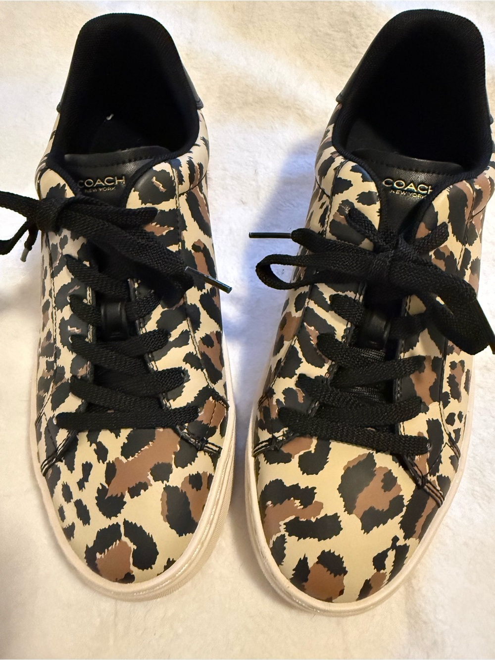 Coach Leopard-Print Low-Top Sneakers in Brown, Black & Cream